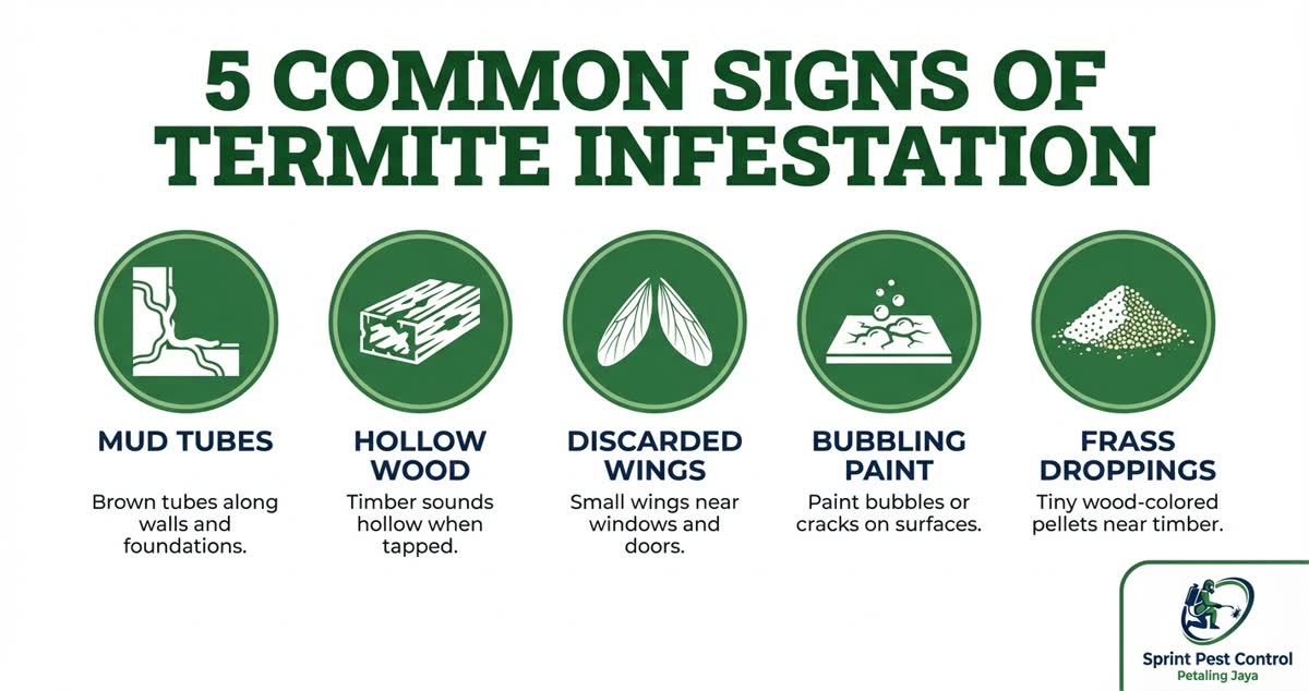 5 common signs of termite infestation infographic